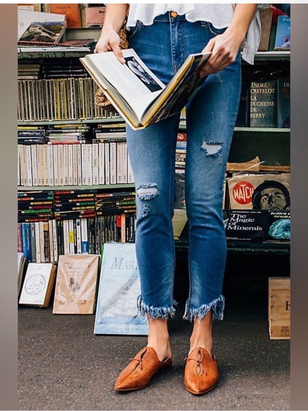 Free People Great Heights Frayed Skinny Jeans Distressed Blue Sz 30